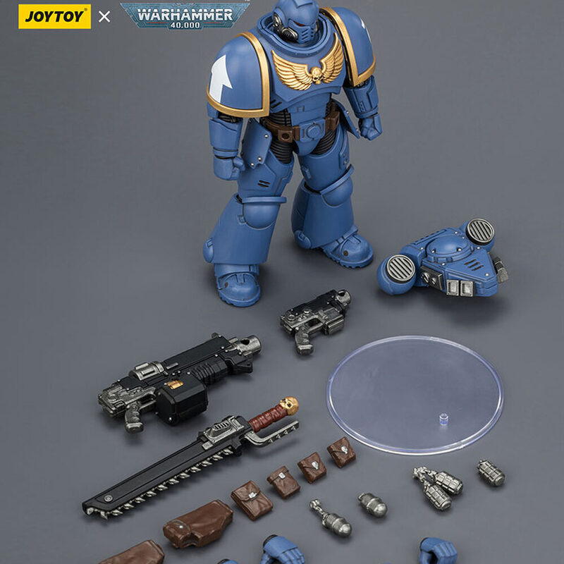 Оригинальная подвижная фигурка JOYTOY Warhammer 1/18 Ультрамарин с болт-винтовкой, болт-пистолетом и цепным мечом — фото 5
