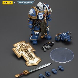 Оригинальная подвижная фигурка JOYTOY Warhammer 1/18 Ультрамарин Торвальд с силовым мечом, щитом и болт-пистолетом — миниатюра 5